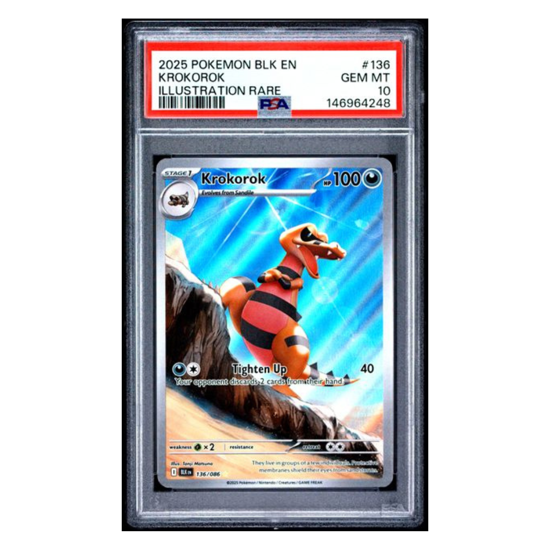 pokemon card krokorok 2025 POKEMON BLK EN-BLACK BOLT #136 KROKOROK ILLUSTRATION RARE –  Hobbiesville