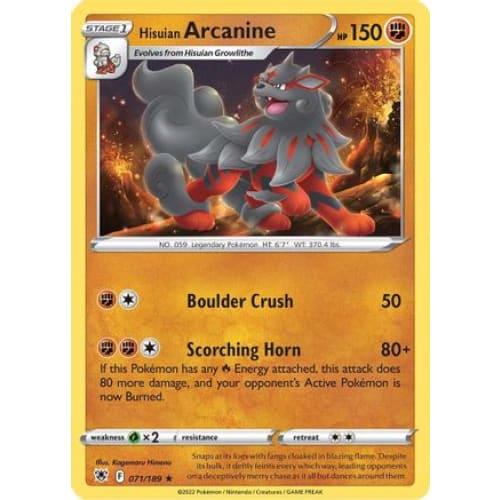 Hisuian Arcanine (071/189) Rare Classic - Single