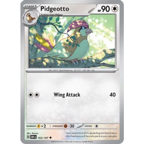 Pidgeotto (163/197) Uncommon Reverse Holofoil - Single