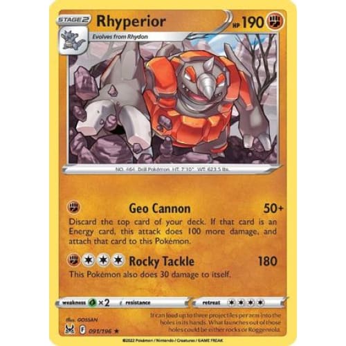 Rhyperior (091/196) Rare Classic Reverse Holofoil - Single